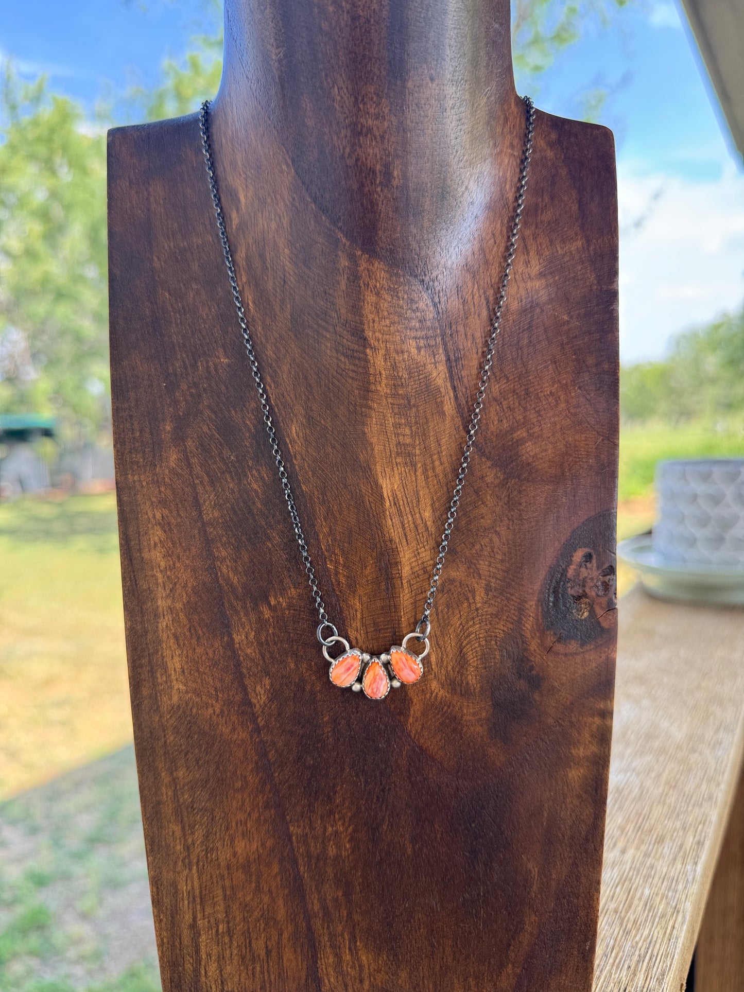 3 Stone Orange Spiny Necklace