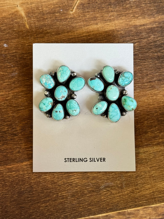 7 Stone Turquoise Cluster Earrings