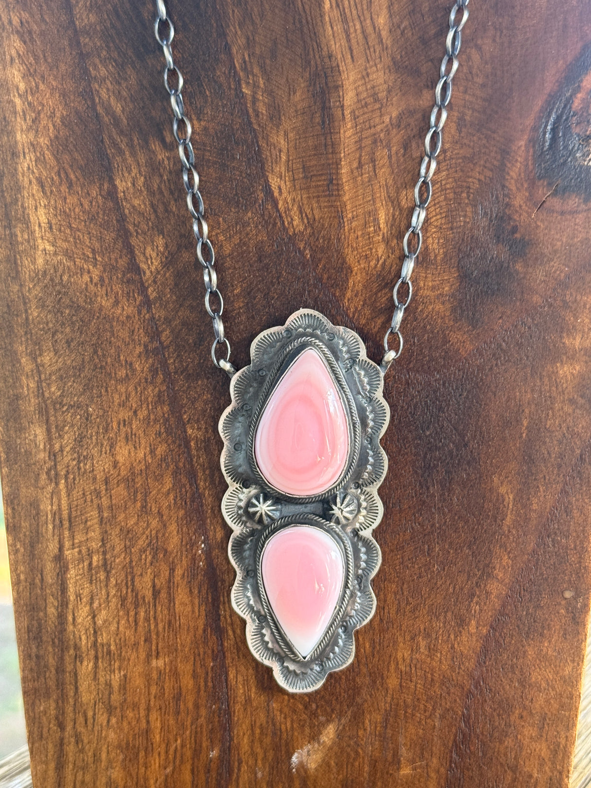 Pink Conch Large 2 Stone Pedant Necklace