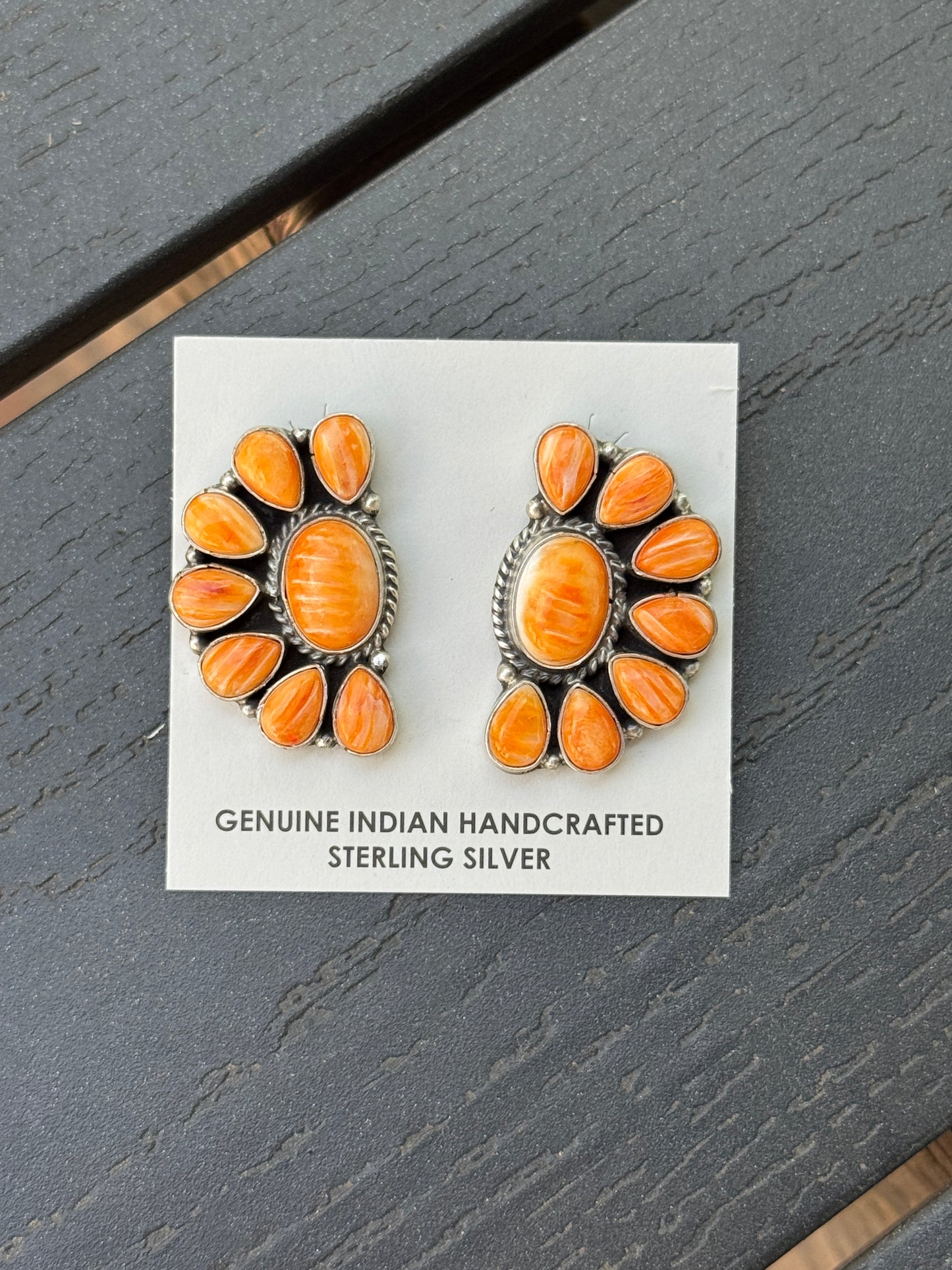 Orange Spiny 1.5 Inch Half Cluster Earrings