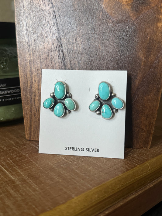 Carico Lake Turquouise Cluster Earrings, 4 stone, Opt 1