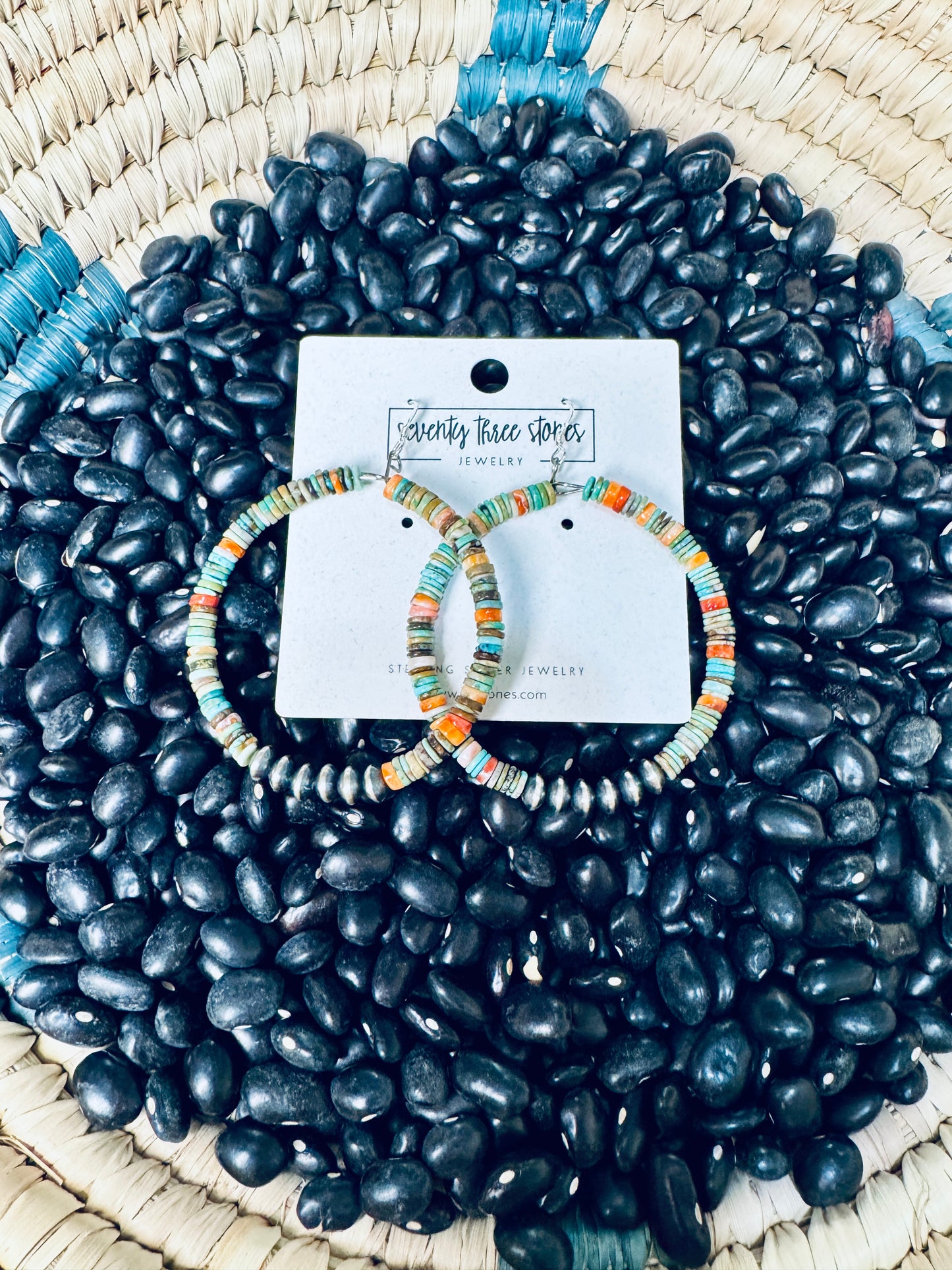 Round Saucer + Turquoise and Spiny Heishi Hoops 2"