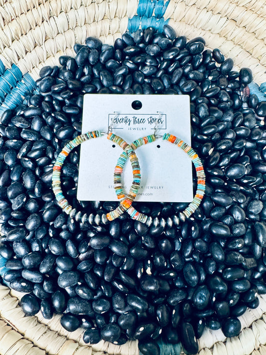 Round Saucer + Turquoise and Spiny Heishi Hoops 2"