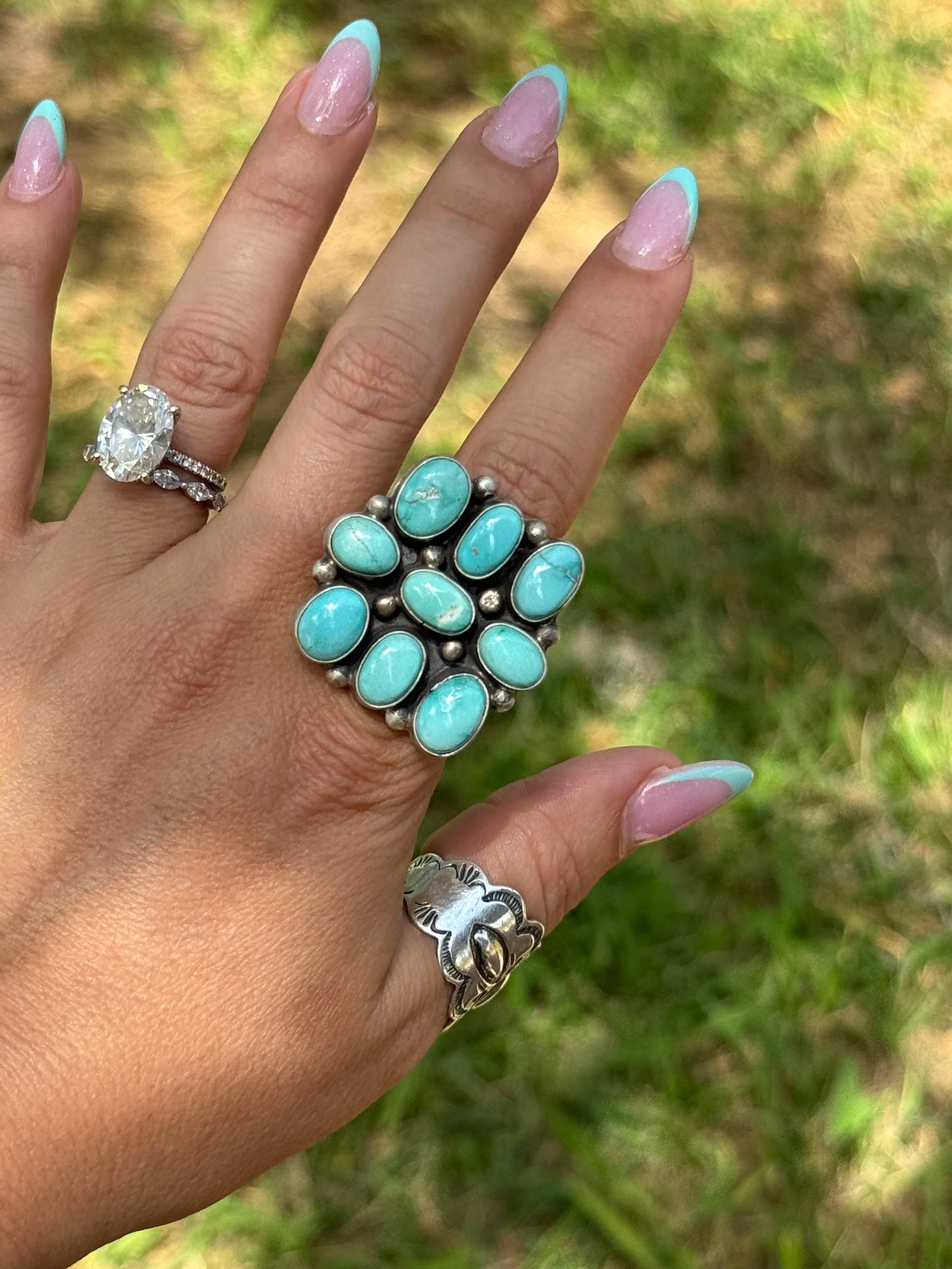 9 Stone Adjustable Ring turquoise