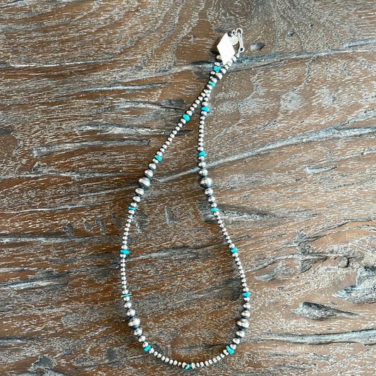 4mm 20” Turquoise with Navajo Pearls