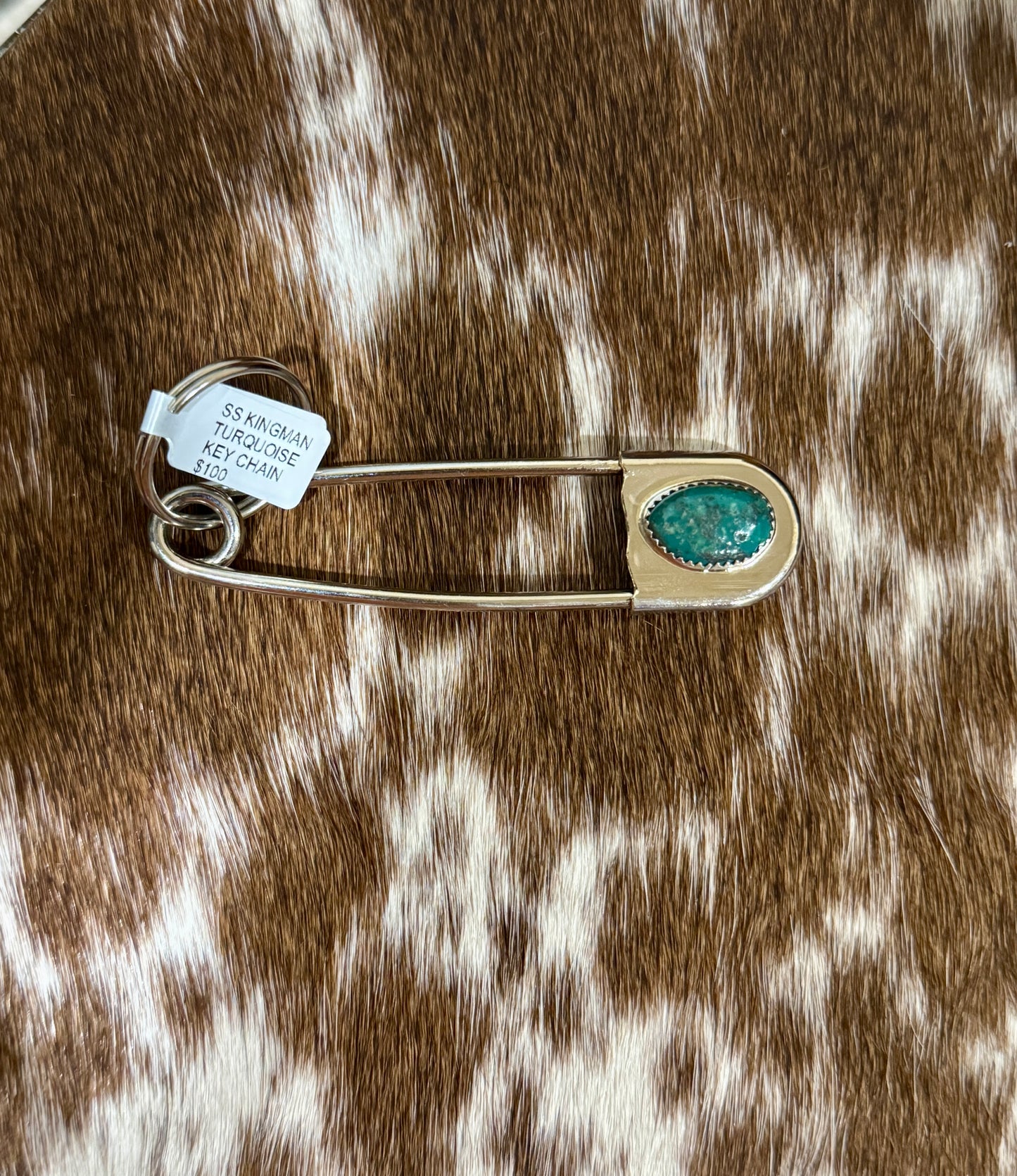 Kingman Turquoise Safety Pin keychain