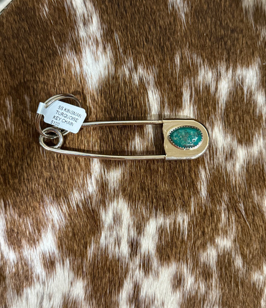 Kingman Turquoise Safety Pin keychain