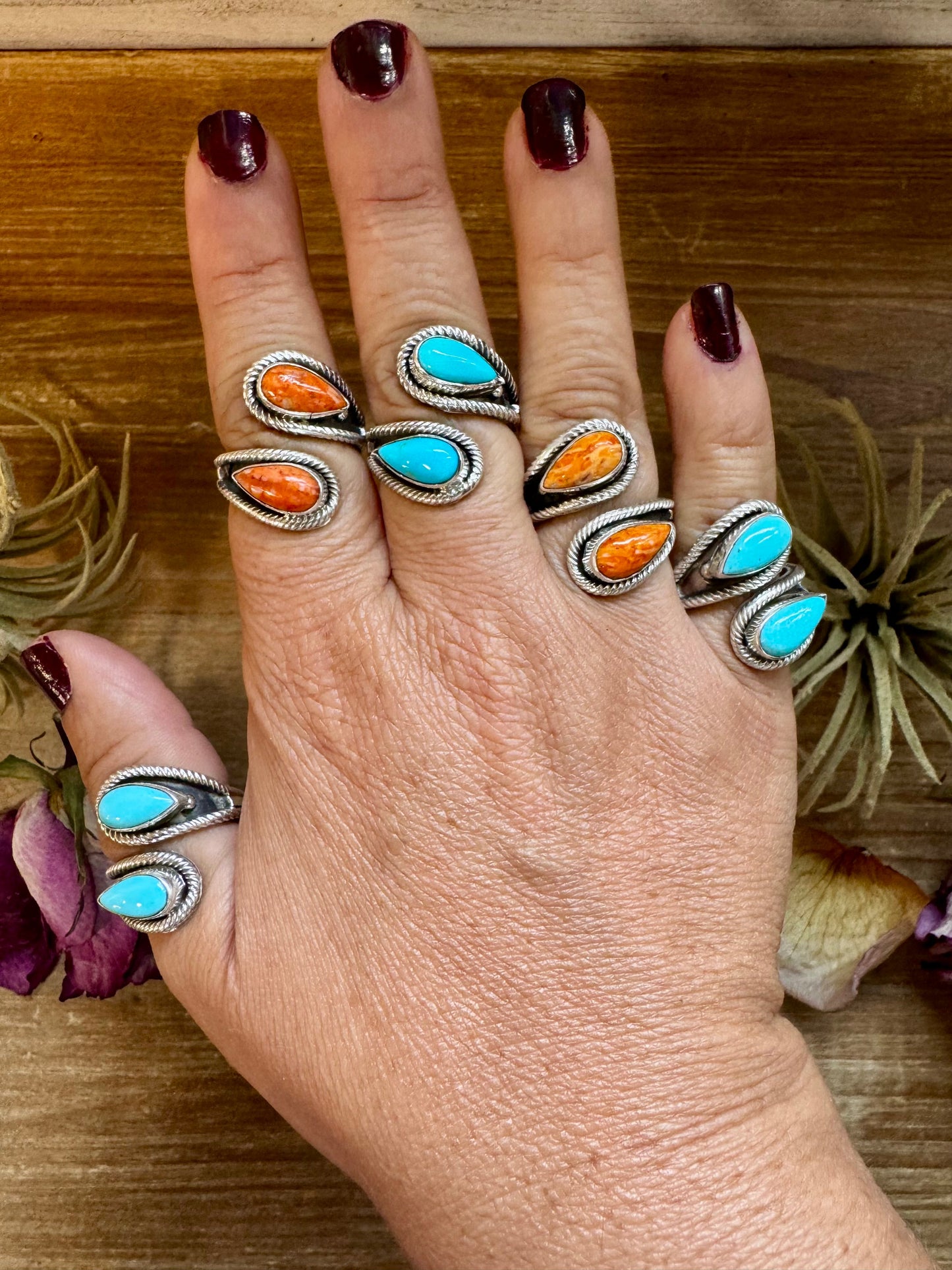 Turquoise or Spiny Oyster Ring – Sterling Silver – Native Made Stamp Z – Multiple Sizes – USA