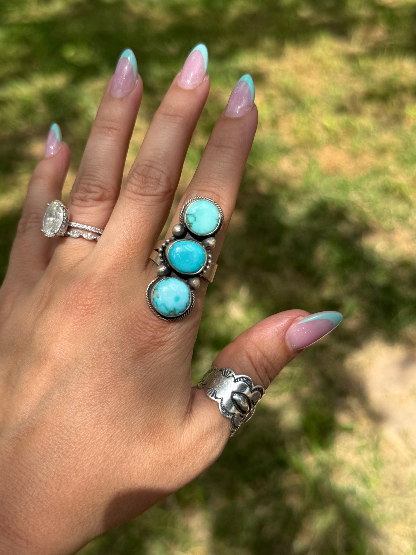 3 stone Turq Adj Ring