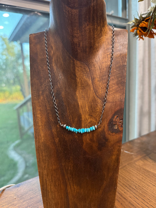 Blue Turquoise Bar Bead Necklace