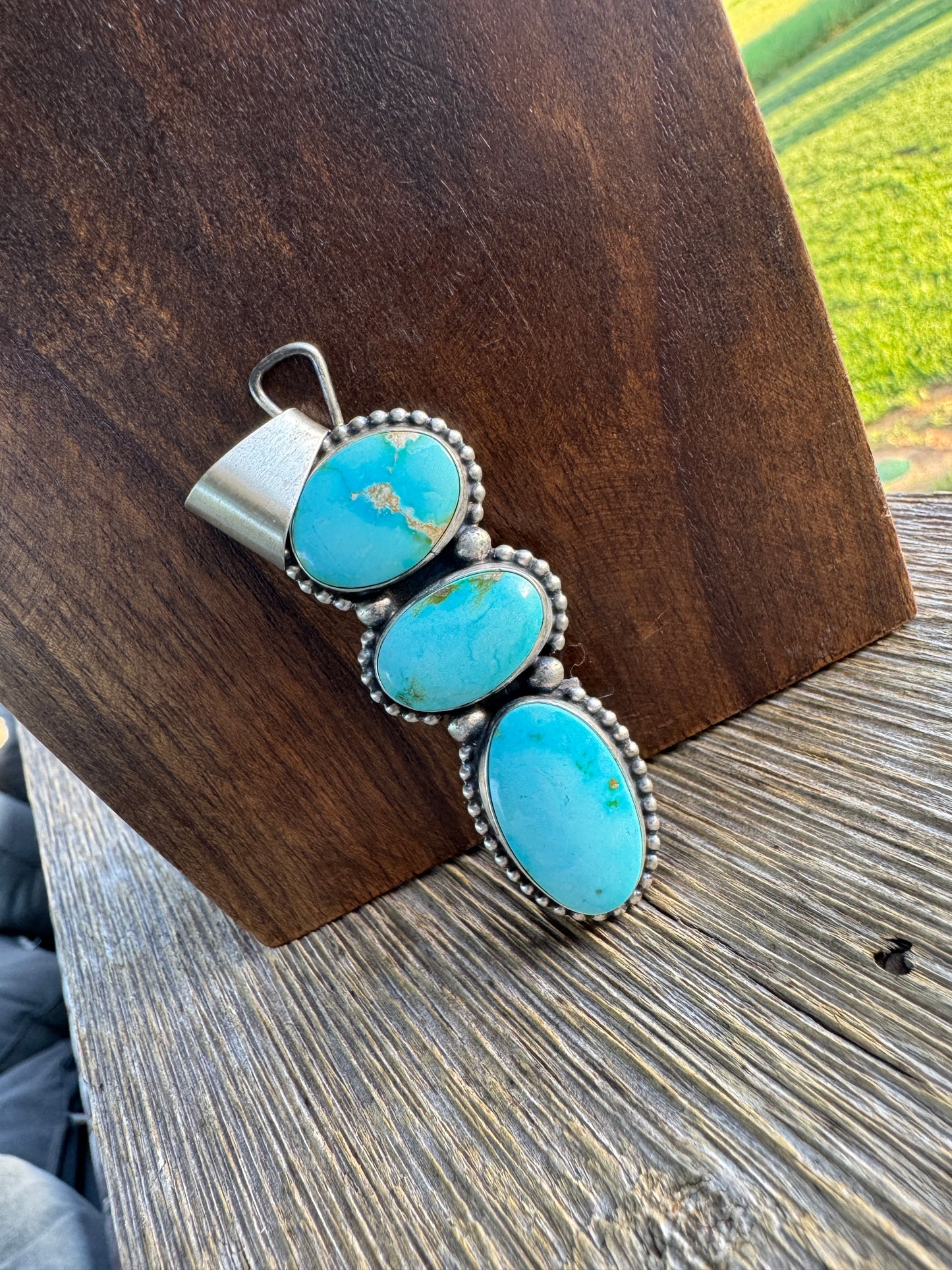 3 stone Turquoise Pendant Sonoran Gold