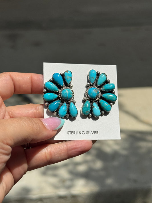 Turquoise 1.5” Half Cluster Earrings - Native American Made