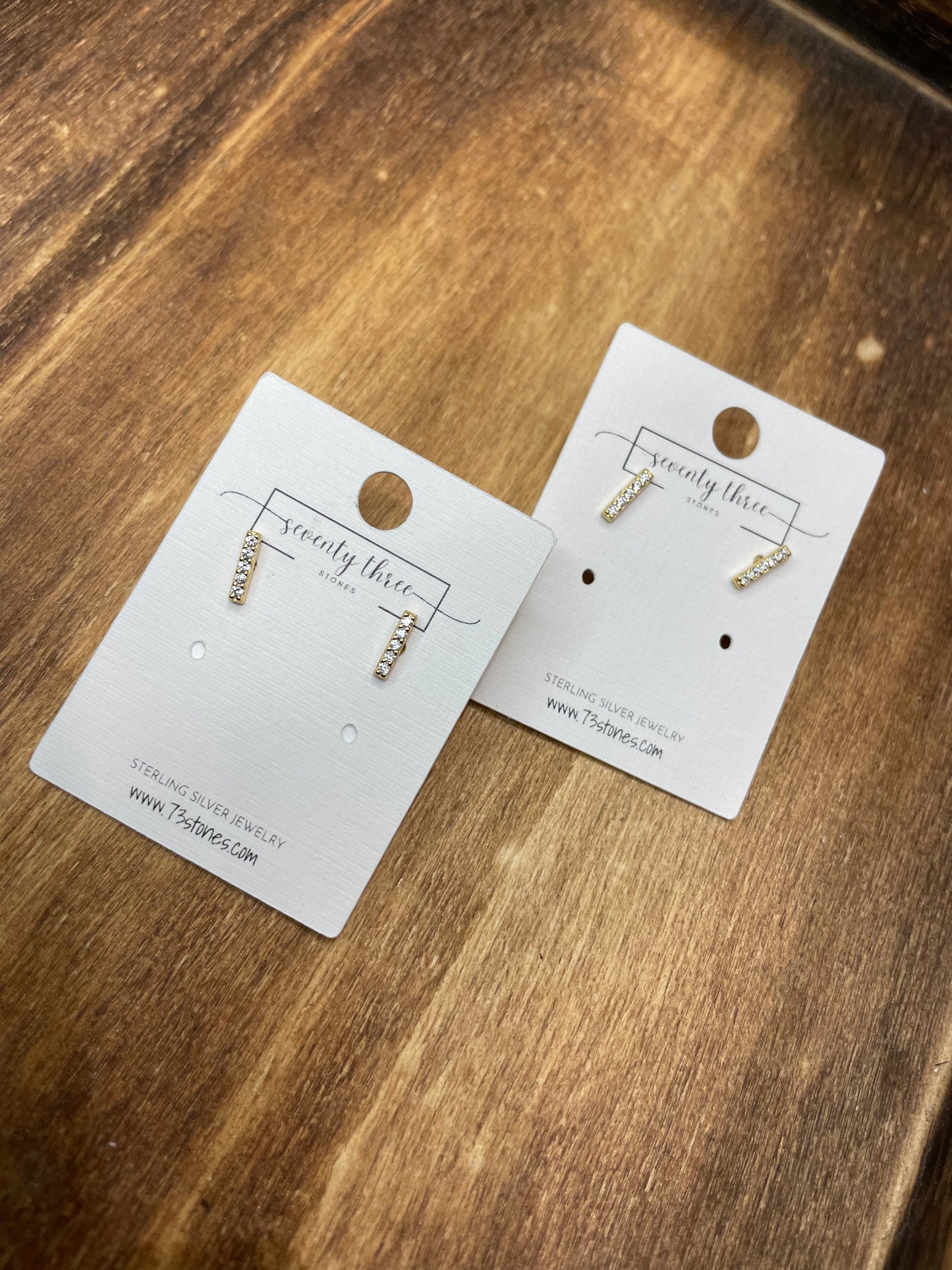 Gold bar earrings 1/4” w/cubic zirconia