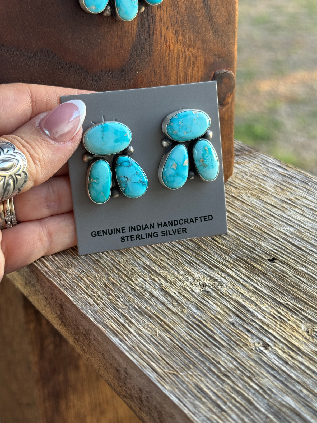 Blue ridge Turquoise 3 stone Stud Earrings, Debra Smith