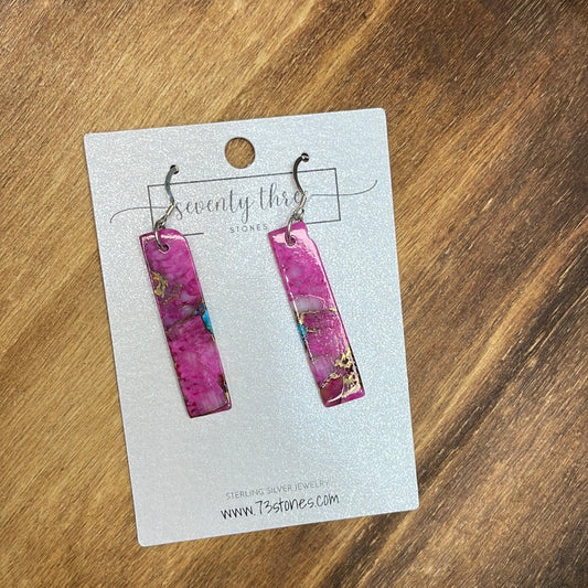 Turquoise and Pink Dream Slab Earrings 2”