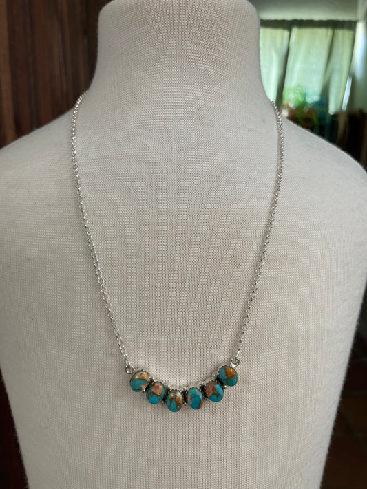 18” Turquoise half cluster on silver chain