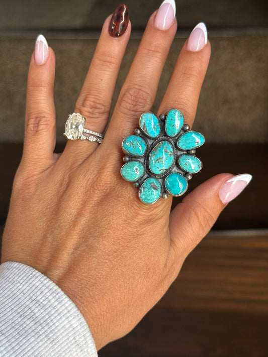 Turquoise Cluster Size 8 Ring