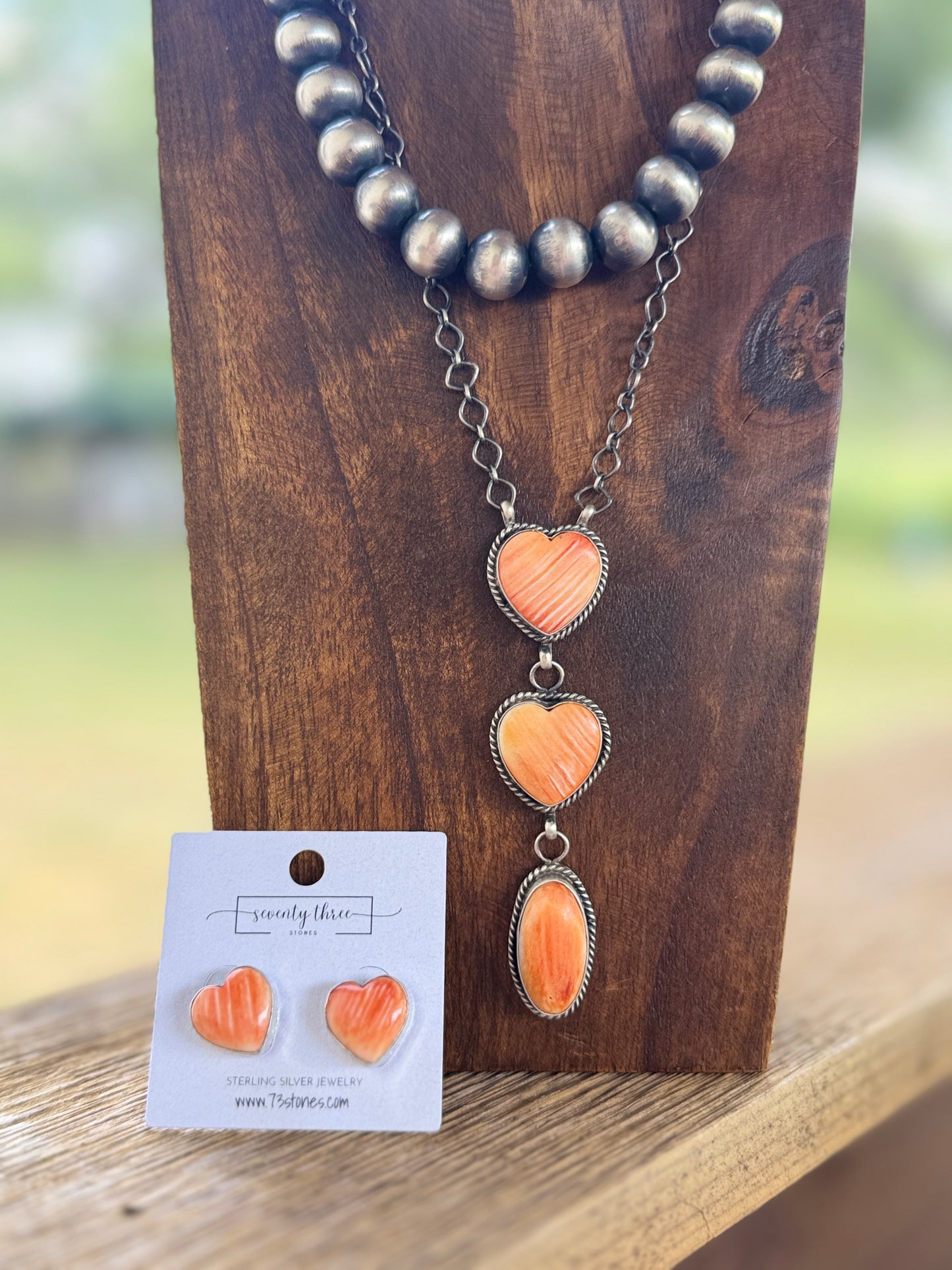 Orange Spiny Heart Stud Earrings