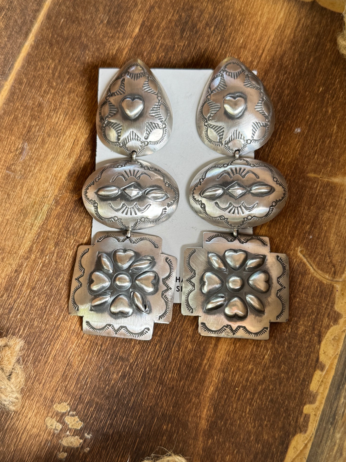 Sterling Silver Concho Dangle Earrings – Native Made by Rita Lee (Navajo Artist)