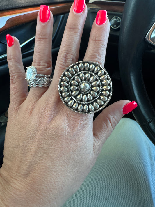 Large Sterling Silver Cluster Ring Adjustable