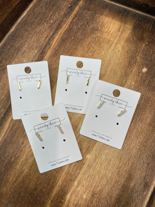 Silver bar earrings 1/4” w/cubic zirconia