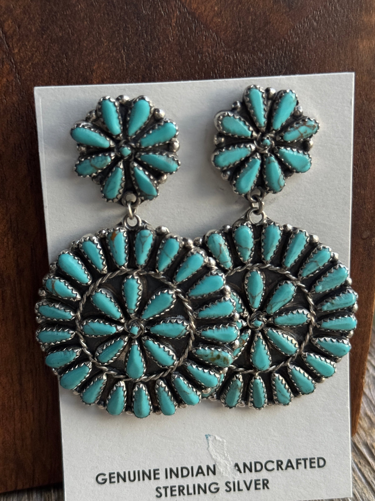 Kingman, Zuni Double Cluster Dangle Earrings