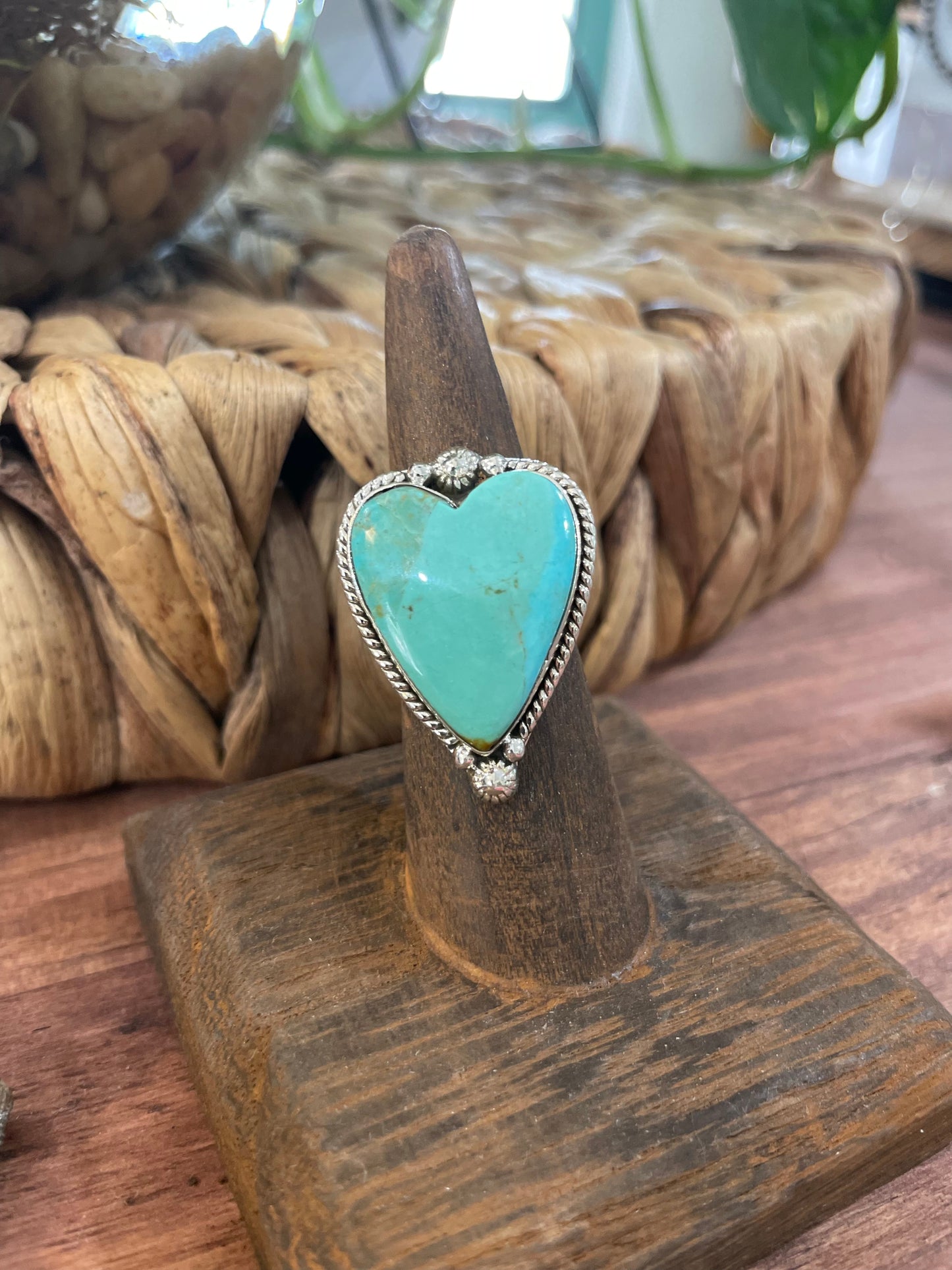 Turquoise Heart Stone Ring Adjustable