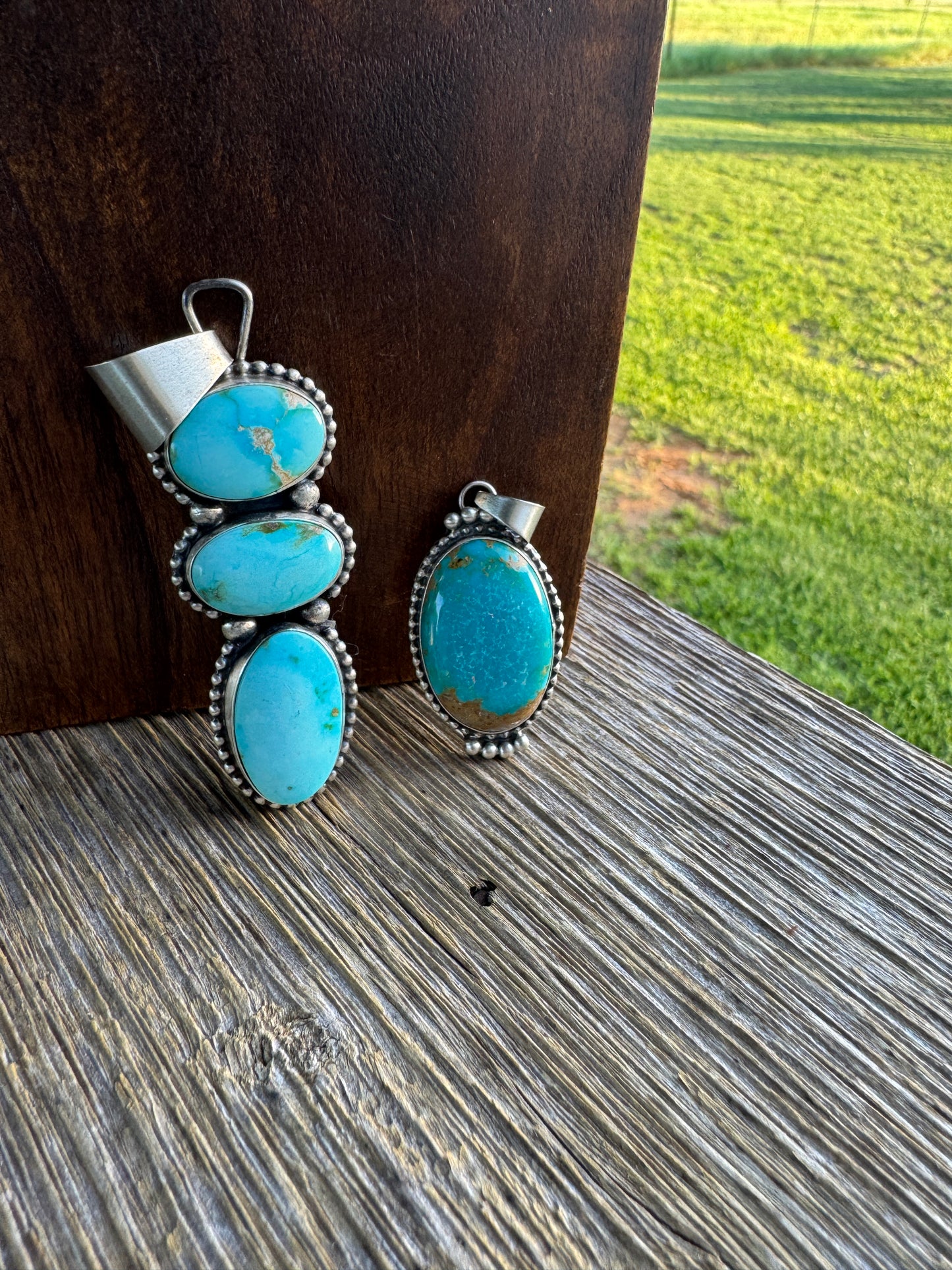 3 stone Turquoise Pendant Sonoran Gold