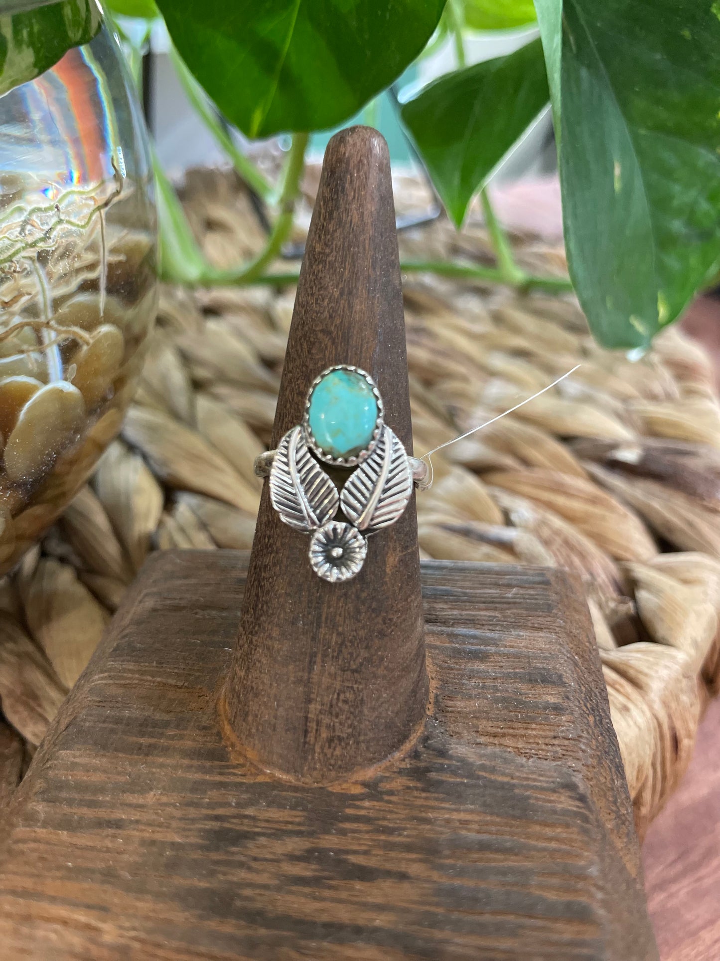 Floral Leaf Turquoise ring size 6