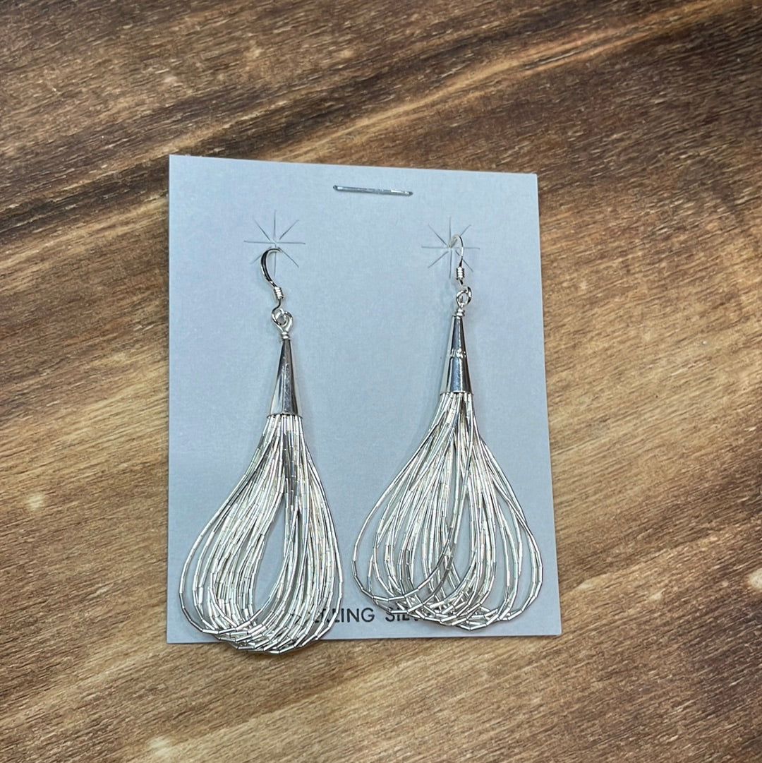 Liquid Silver 20 Strand Teardrop Earrings 2.5”