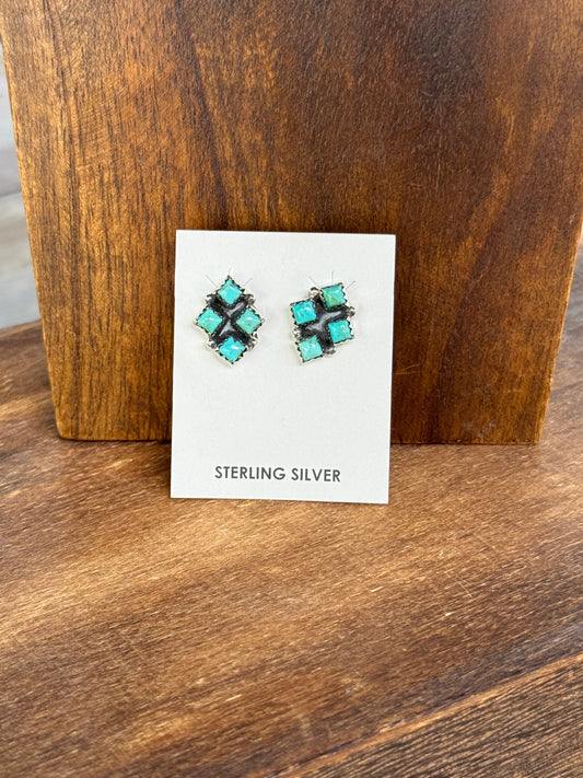 Turquoise Diamond Cluster Earrings