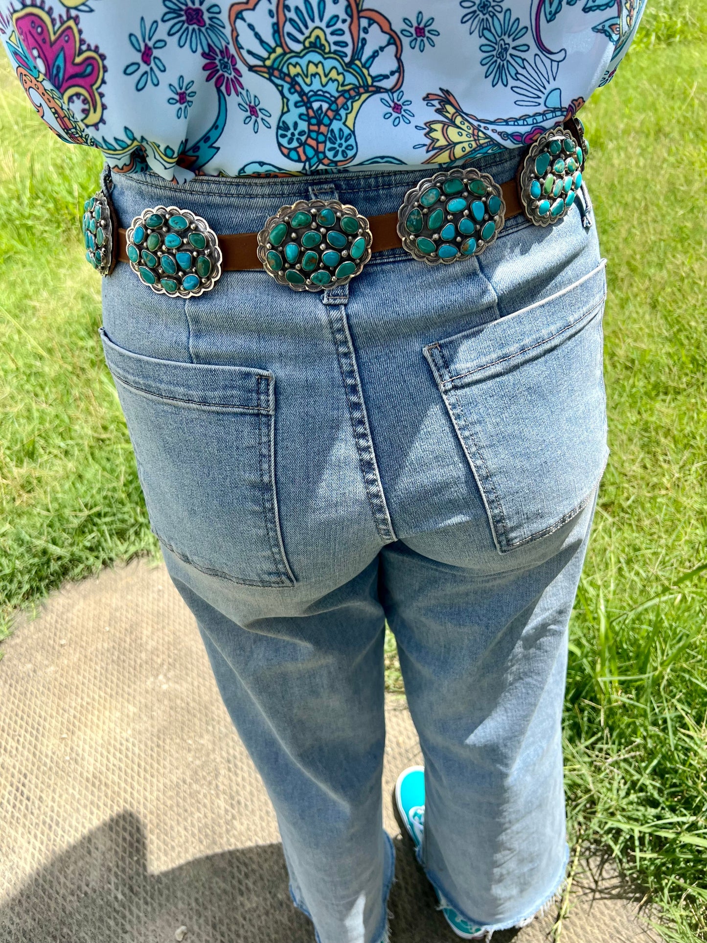 Turquoise Concho Belt – Sterling Silver – Native Made DM – One of a Kind