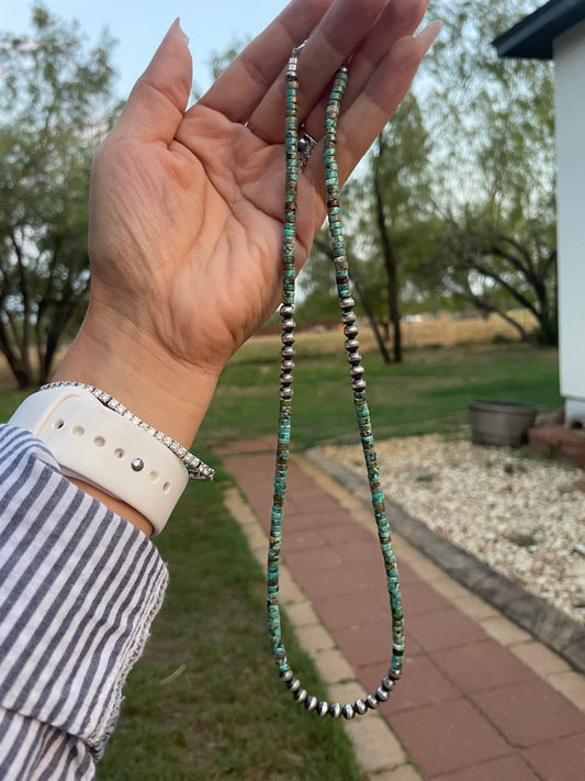 20” turquoise and Navajo Pearl necklace