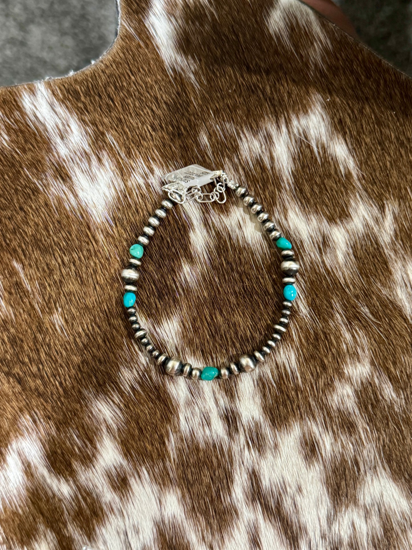 Kingman Turquoise Nugget Sterling Pearl Bracelet