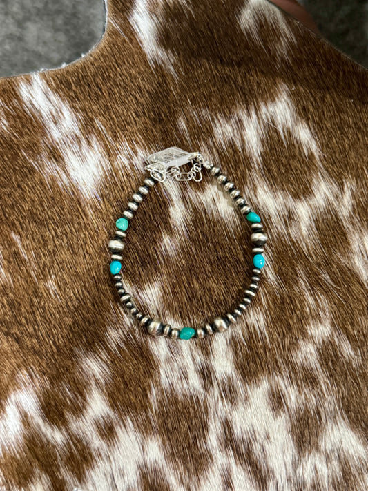 Kingman Turquoise Nugget Sterling Pearl Bracelet