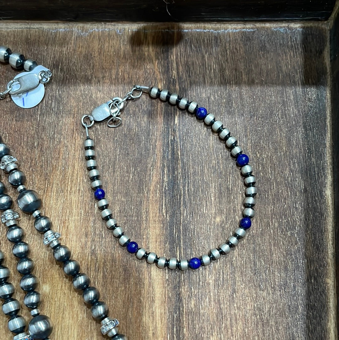 4mm Navajo Pearl Bracelet Lapis