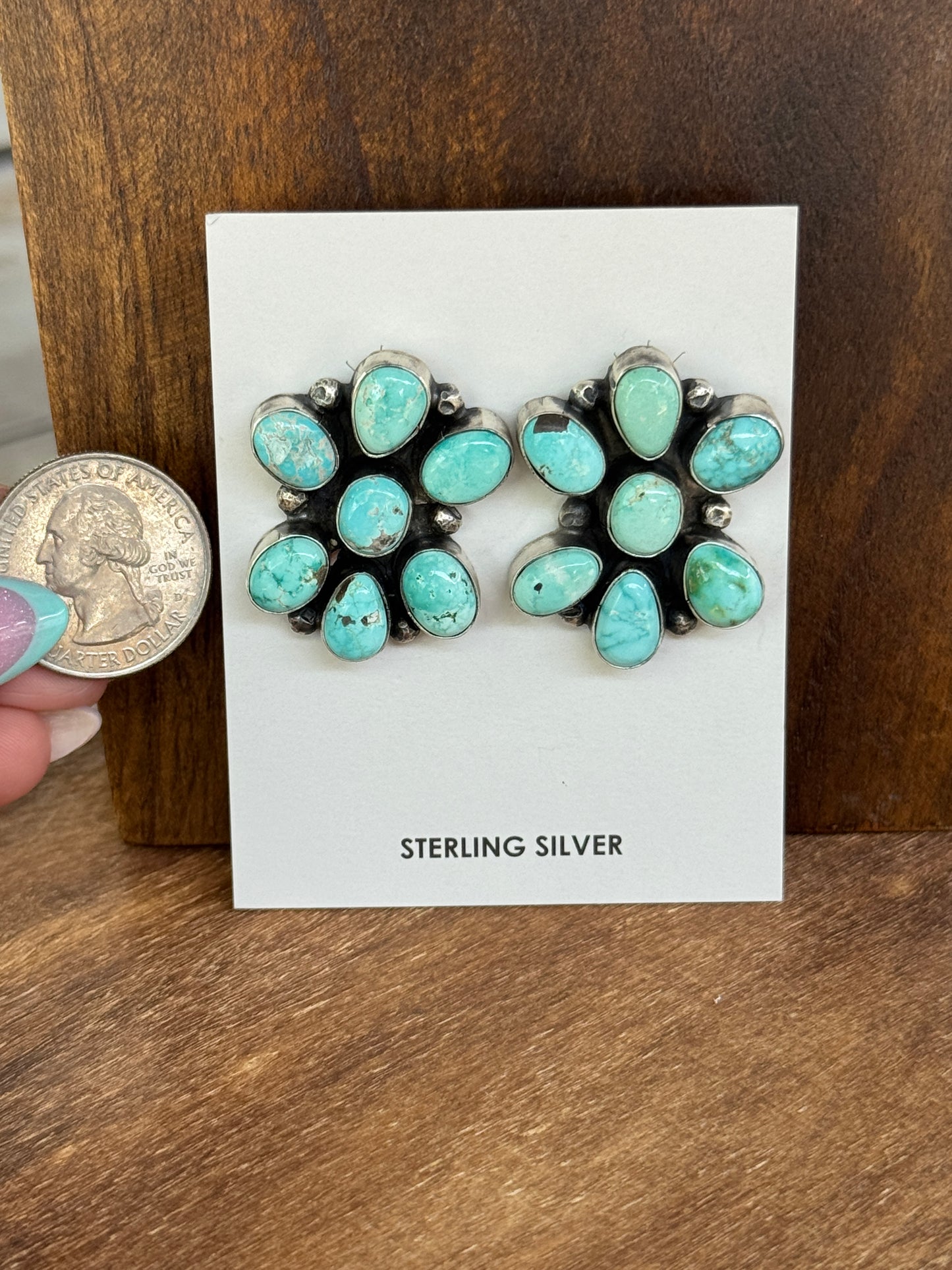 7 Stone Turquoise Cluster Earrings