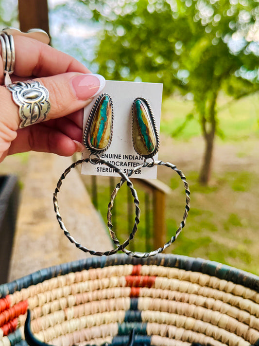 Royston ribbon post earrings with hoop dangle