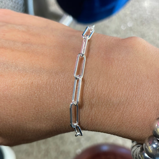 Paper Clip Chain Sterling Silver Bracelet