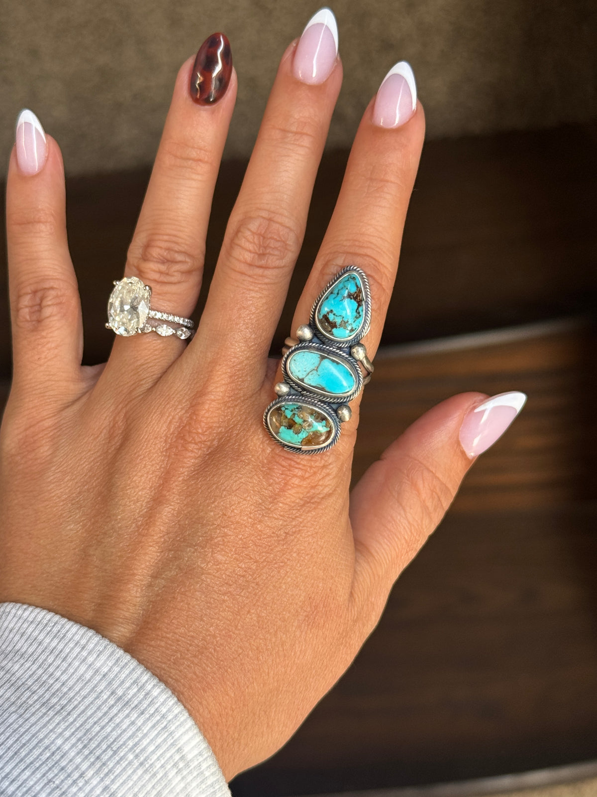 Turquoise 3 Stone  Adjustable Ring