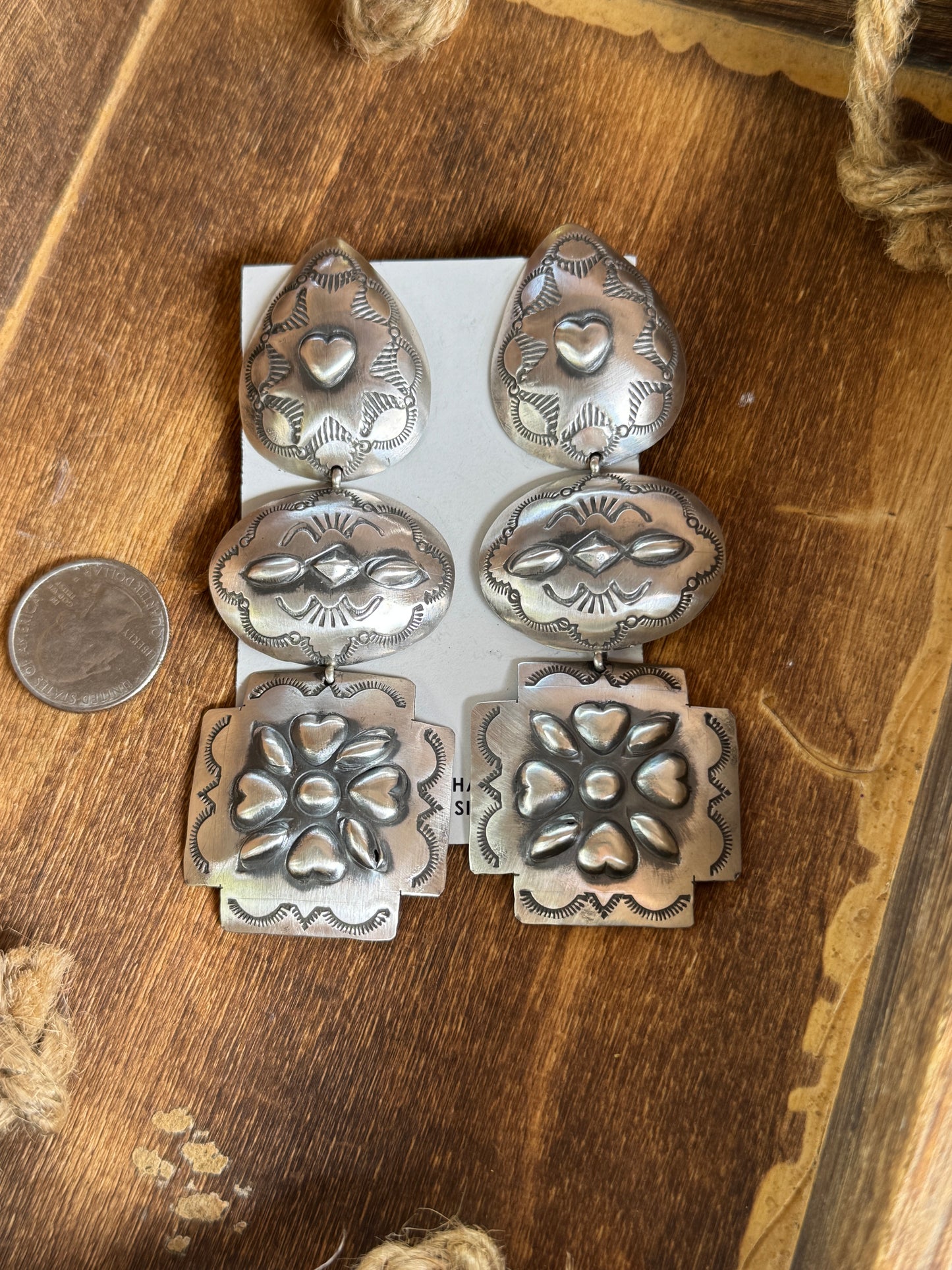 Sterling Silver Concho Dangle Earrings – Native Made by Rita Lee (Navajo Artist)