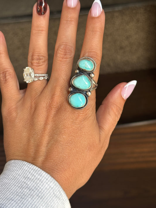 Turquoise 3 stone Adjustable Ring
