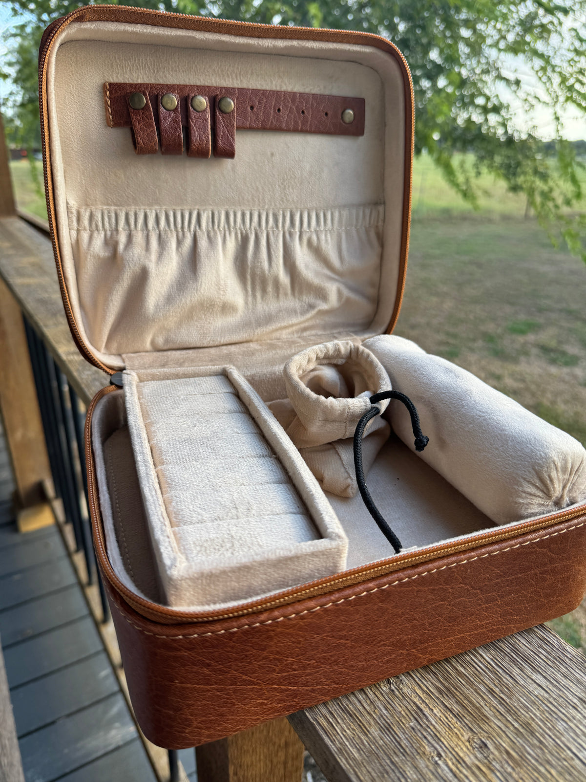 Brown Leather Jewelry Case Square