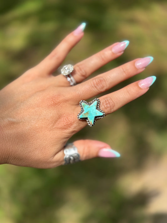 Adjustable Turquoise Star Ring
