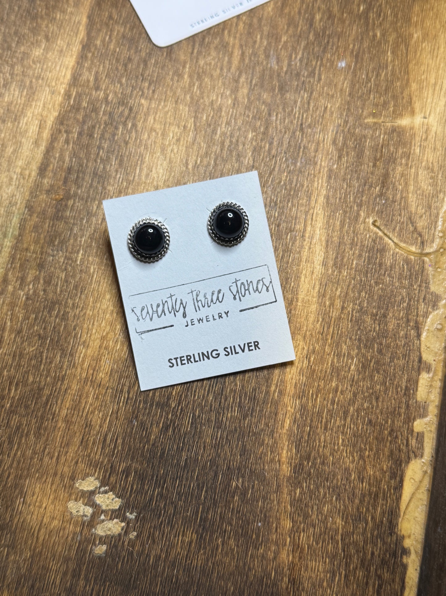 Black onyx round 8mm stud earring