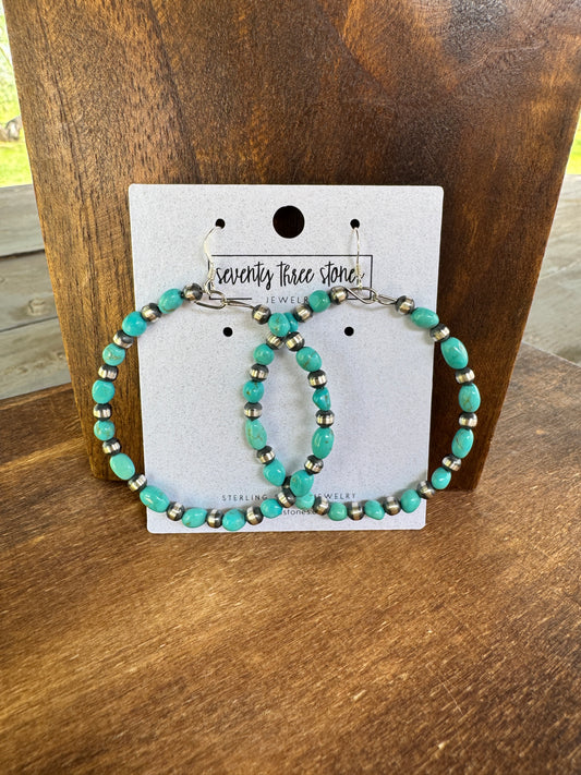 Navajo Pearl and Turquoise Hoops