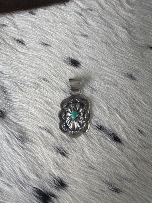 Silver Concho Pendant w Turquoise