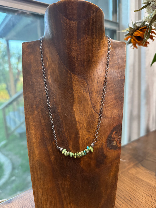Green Turquoise Bar Bead Necklace