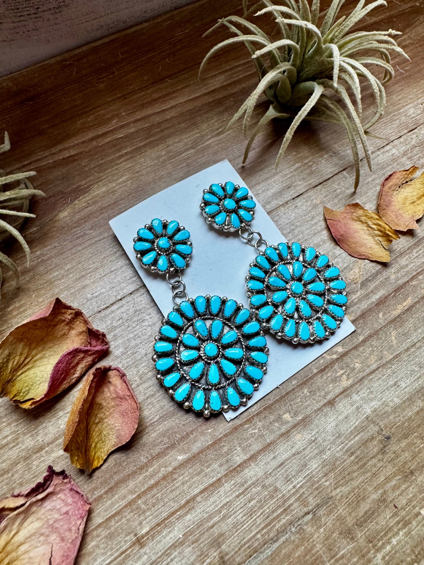 Big Cluster Dangle Earrings – Sleeping Beauty Turquoise & Sterling Silver