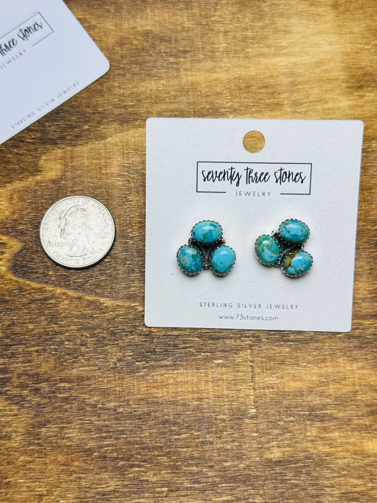 3/4” 3 stone Turquoise Earrings